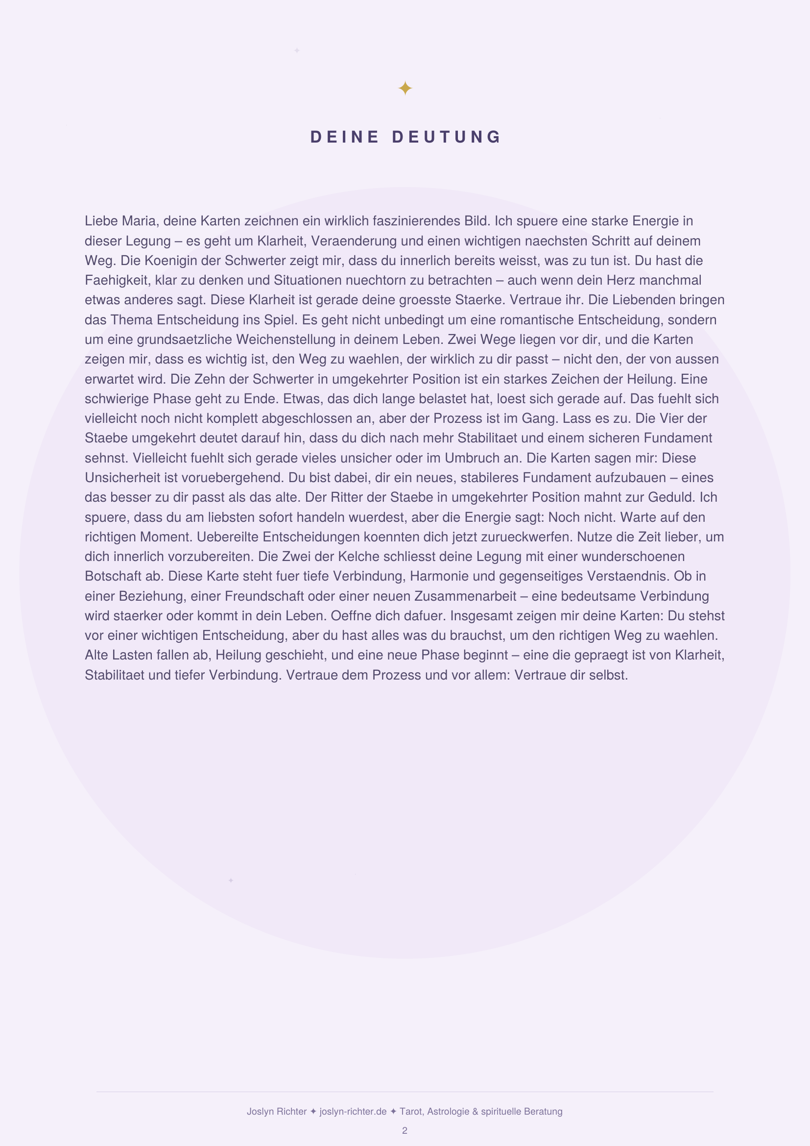 Tarot Legung – Persönliche Deutung