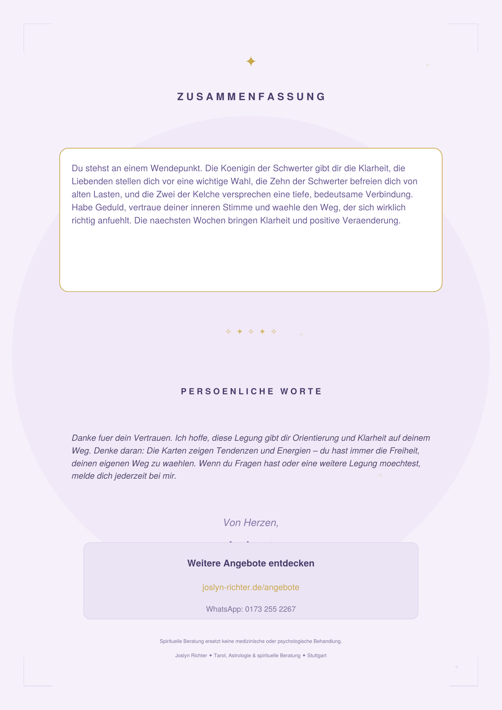 Tarot Legung – Zusammenfassung